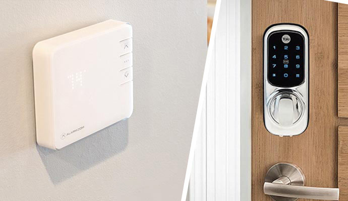 Smart thermostat and smart doorbell system.