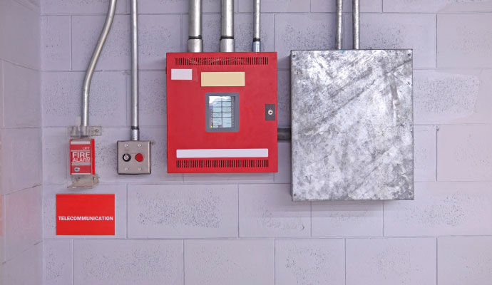 Fire alarm system mounted on the wall