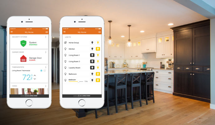 A smart lighting app controls the lighting