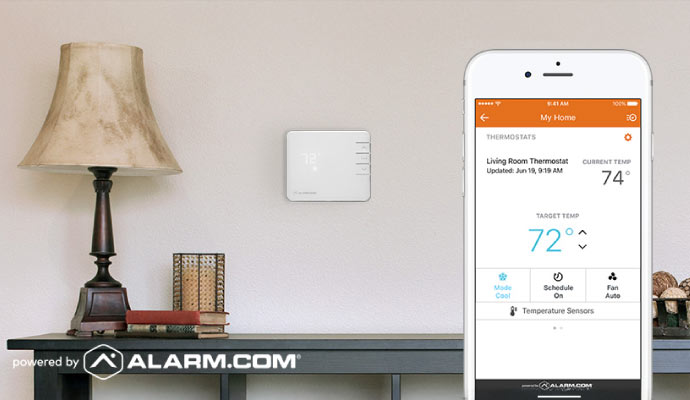 A mobile app controls the smart home thermostat system