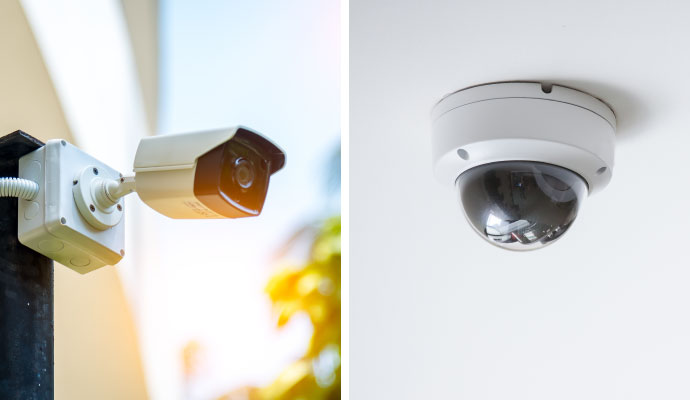  collage of Outdoor and indoor security cameras