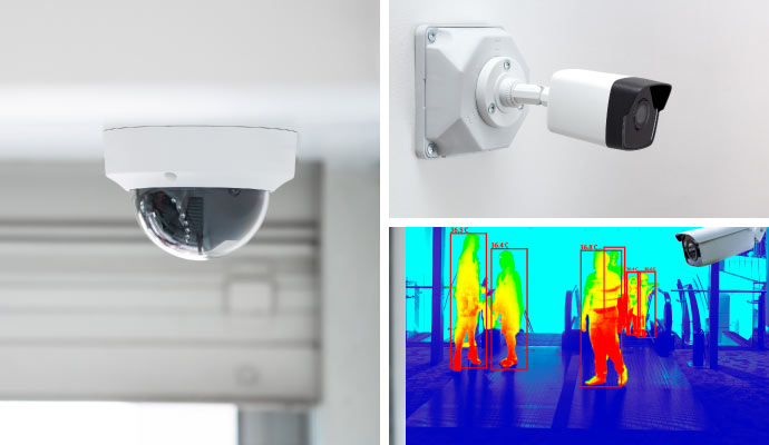 collage of bullet, dome, and thermal camera