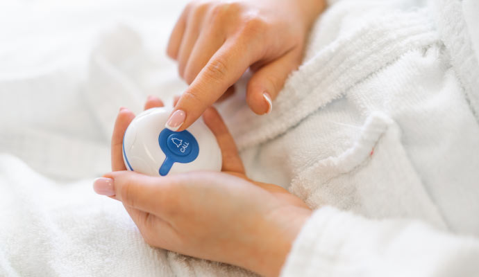 close-up view of a emergency medical blue alert button