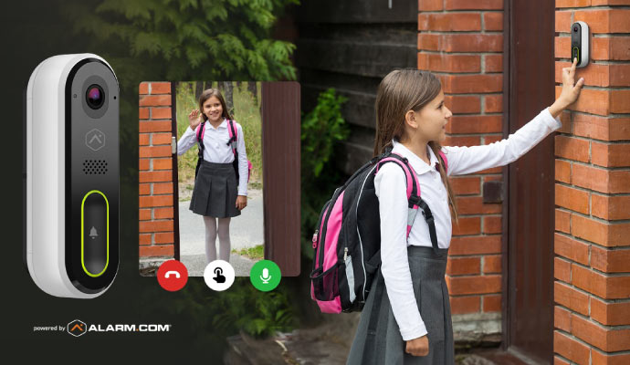 a girl using video doorbell