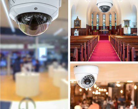 collage of installed cctv in retail store, Churches, Restaurants